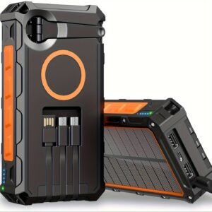 Power Bank Wireless Charger 30000mAh Comes With A Wire Hand Crank And 3 Cables 15W Fast Charging Power Bank 7 Outputs & 4 Inputs Solar Portable Charger, SOS/ Strobe/ Strong Flashlights