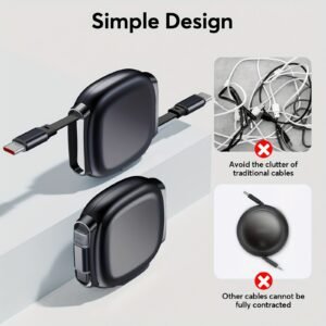 TZLRXL Retractable USB-C Charging Cable 60W Fast Charging, 480Mbps Data Sync, Compatible with for iphone 15/16, Xiaomi, Google - Compact & Portable Design, Durable PVC, Male to Male Connector, Fast Charging Cable, Device Accessory, Sleek Metallic Finish,