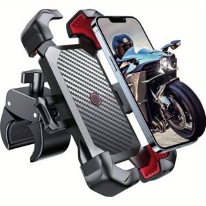Motorcycle Phone Mount, 1s Auto Lock100mph Military AntiShake Bike Phone Holder for Bicycle, 10s Quick Install Handlebar Phone Mount, Compatible with iPhone, Samsung, All Cell Phone