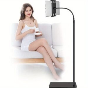 Tablet Floor Stand with Double Base 360degree Rotatable Metal Tablet Holder with Flexible Gooseneck Holder Long Arm for iPad Mini Air Pro, All Cell Phones iPhone Tablets 4.512. 9inch