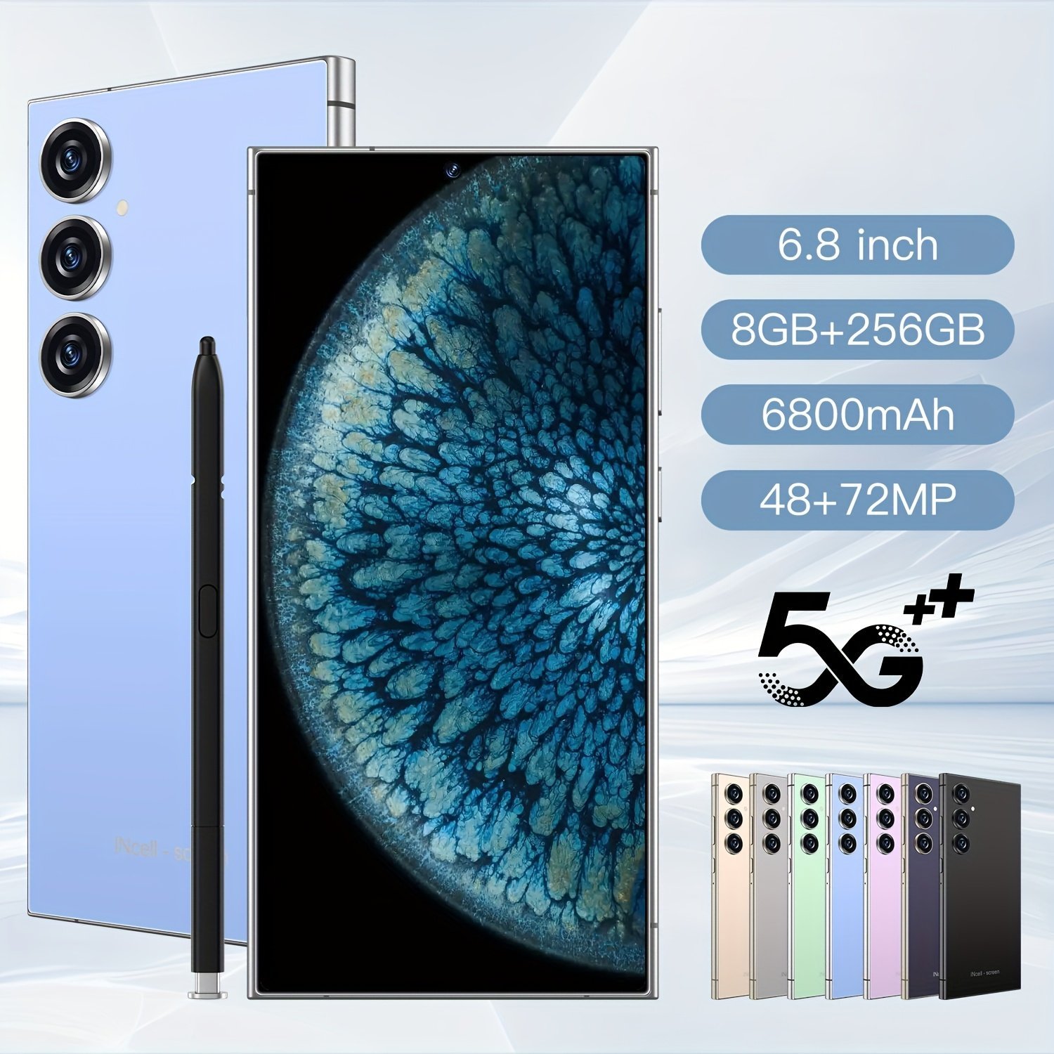 Global Unlocked Latest Smartphone, 8+256GB Memory, 6.8-Inch HD Screen, Android System, 6800Mah Large Battery Equipped with 48+72MP Camera/Storage Card/Dual Card/Fingerprint Lock/Face Unlock, Work And Study Phone, Halloween Gift/Birthday Gift - Multiple Co