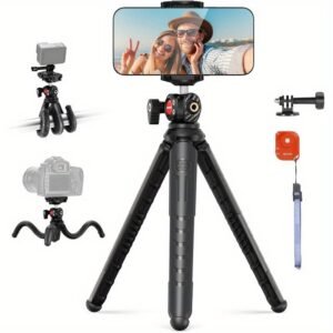 Mini Flexible Tripod Stand for iPhone with Remote - Adjustable Selfie Stick & Phone Holder, Action Camera Adapter Compatible with for iphone, for GoPro, Insta360, for Samsung, Digital Cameras, TP35, Selfie Stick for Phone, Vlog Equipment, Compact Design,