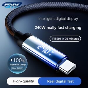GYX 240W Fast Charging USB-C to Type-C USB-A Cable with LED Display - PD Support, Compatible for Galaxy, iPad, MacBook, Pixel, Devices, Fast Charging Cable | Modern cable design | Durable cables
