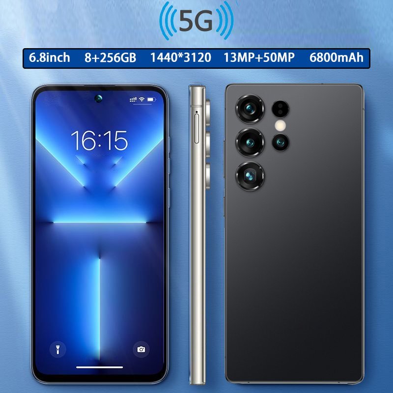 New Global Version Unlocks 5G Mobile Phone Android 14 Smartphone 8GB+256GB, 6.8-Inch HD Display 50-Megapixel HD Camera, 6800 Mah, Dual-Stop, Built-In Pen, Facial Recognition Unlock, WIFI, GPS, Type-C Charging Cable, Metal Body, with Protective Cover, Scre