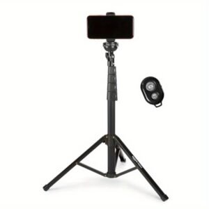 Basics Extendable Tripod for iPhone Selfie Stick & Phone Tripod - 64&quote; Long 162cm Heavy-Duty 3-Section Adjustable Tripod with Smooth Extension, Ergonomic Handle & Compact Design for Vlogging, Live Streaming, Travel, Phone Tripod for Vlogging, Streaming,