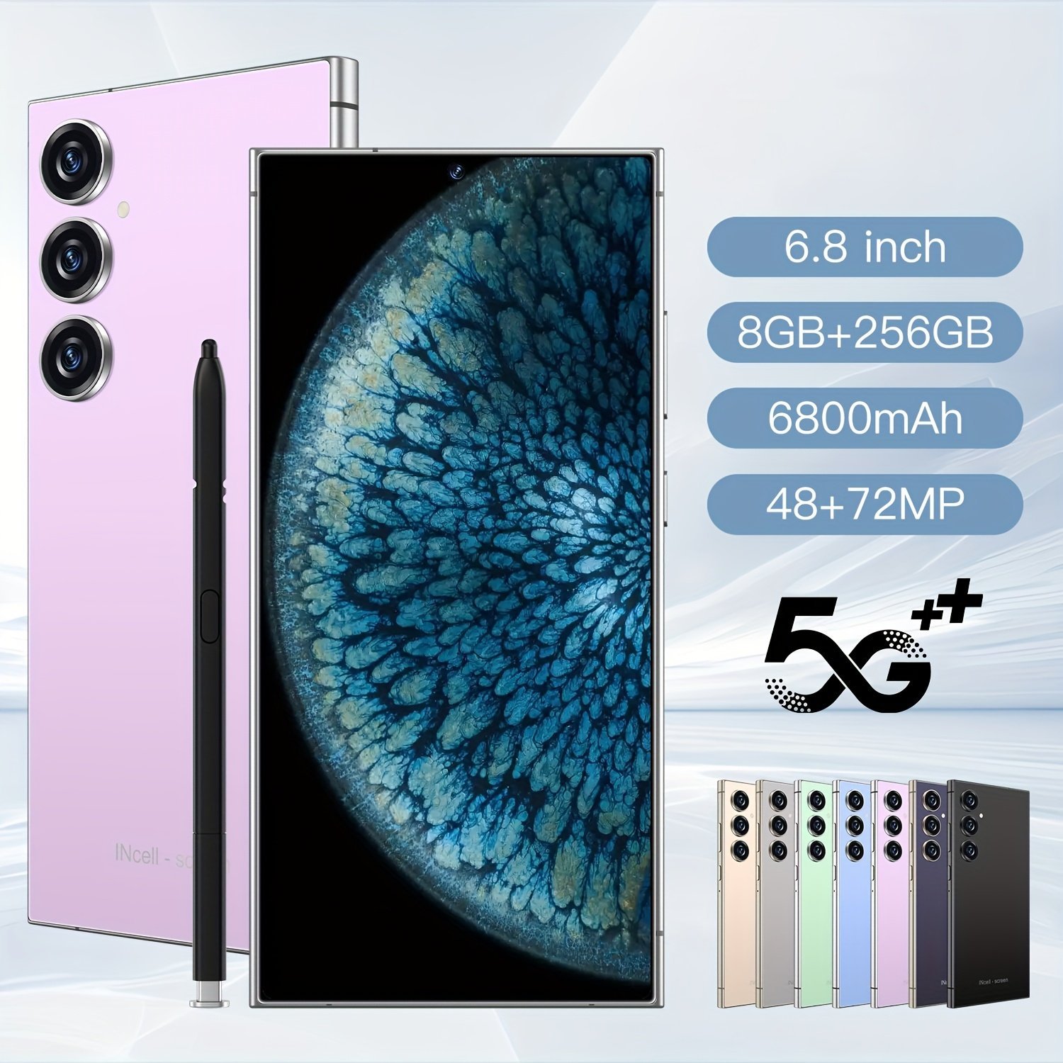 Global Unlocked Latest Smartphone, 8+256GB Memory, 6.8-Inch HD Screen, Android System, 6800Mah Large Battery Equipped with 48+72MP Camera/Storage Card/Dual Card/Fingerprint Lock/Face Unlock, Work And Study Phone, Halloween Gift/Birthday Gift - Multiple Co