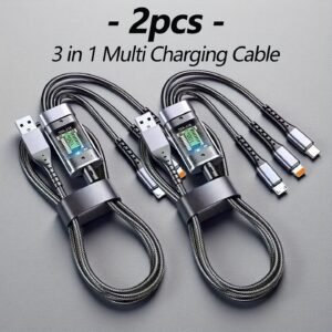 [3in1 Multi Charger] 2/3pcs Fast Charging Multi USB Charger Cable | 3in1 Nylon Braided Multiple Charger Adapter Cord with Type C Micro USB Port for Cell Phones Tablets