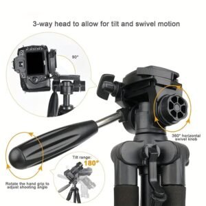 Professional DSLR Camera Tripod Q111, 60-inch Professional Tripod, Aluminum Heavy Duty Camera Stand, 360° Panoramic Head, Digital SLR Tripod for Mobile Phones, Projectors, Webcams, Compatible with Positioning Mirrors - Orange