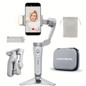[Portable | 3-Axis] KOSCHEAL 3-Axis Portable Smartphone Gimbal Stabilizer | Rechargeable Lithium Battery 3000mAh, USB Charging, App Function, Foldable Design | for Vlogging, TikTok, Live Stream Compatible with Android & iOS