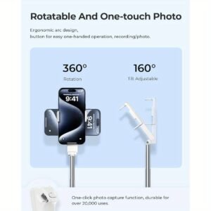 For iPhone Selfie Stick with Wireless Remote - Extended Adjustable Tripod, Compatible with for iphone 4-7, 360° Rotating Head, Portable Phone Stick for Selfies, Vlogging, Streaming, Photography - No Battery Needed, Compact Design, Selfie Stick for Phone,