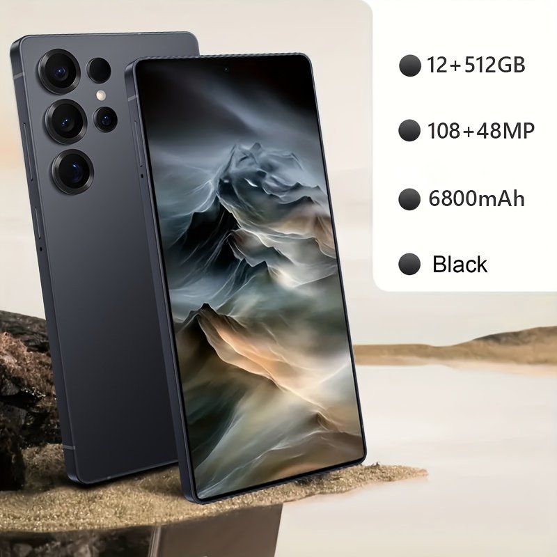 Touchscreen Android Smartphone - 12GB+515GB, 6.8 Inch HD Perforated Touchscreen, Dual SIM Dual Standby, Dual 108+48MP HD Camera, GPS, 5G Network, Comes with Type-c Charging Cable, Case, Screen Protector