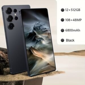 Touchscreen Android Smartphone - 12GB+515GB, 6.8 Inch HD Perforated Touchscreen, Dual SIM Dual Standby, Dual 108+48MP HD Camera, GPS, 5G Network, Comes with Type-c Charging Cable, Case, Screen Protector