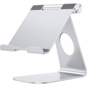 Tablet Stand Compatible with for ipad, Adjustable Stand Holder for Tablets Up to 12.9 inch and All Cell Phones, Silvery
