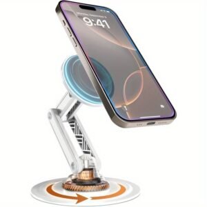 Mag360 for iphone Stand for Desk 360 Adjustable MagSafe Phone Stand MagSafe Phone Holder with Strong Magnetic Mag Safe for iphone 16 Pro Max 15 14 13 12 Plus Foldable 3Axis Leg Cream White