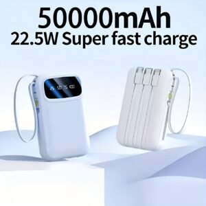 50000mAh Large Capacity Portable Power Bank, Suitable for Fast Charging Of Mobile Phones Such as for iphone/Android And Digital Electronic Products, Comes with Lanyard/four Data Cables/LED Power Display, Outdoor Portable Emergency Power Supply Device