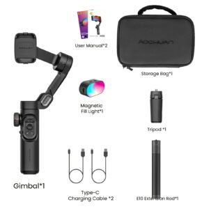 [AOCHUAN 3-Axis Gimbal] AOCHUAN 3-Axis Smartphone Gimbal Stabilizer | OLED Display, One-Key Switch, Face Tracking, Anti-shake, Tripod, RGB Magnetic, Portable 73cm Extension Rod, 360° Rotation | Traveling Outdoor Photography Live Vlog-Smart X Pro COMBO1