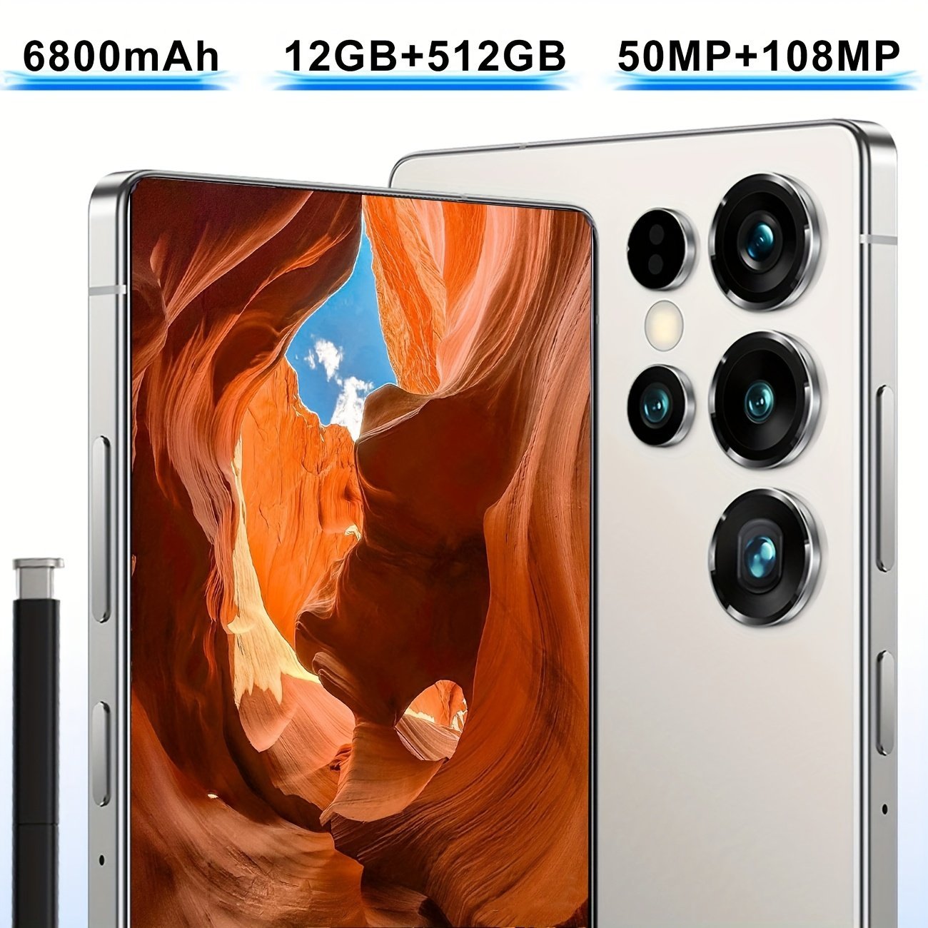 S25 Ultra Unlocked Smartphone - 8GB RAM + 256GB Storage, 17.27cm FHD+ Display, 13MP Front & 50MP Rear Camera, 6800mAh Battery, Dual SIM, GPS, Built-in Stylus, Earphones, Case & Screen Protector Included, Type-C Charging, Ideal Gift