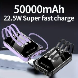 50000mAh Portable Large Capacity Mobile Power Bank, Spare Battery Pack, Fast Charging, Built-in Intelligent Digital Display Of Power/multiple Data Cables/flashlight, Outdoor Portable Emergency Power Supply Device, Gift for Relatives And Friends
