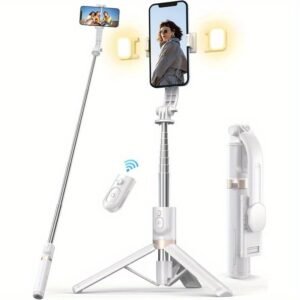 Selfie Stick Tripod with Remote and 2 Light 45 Cell Phone Tripod Stand Travel Selfie Stick Compatible with GoPro 47 iPhone Samsung Android Smartphones White