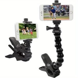 Adjustable Gooseneck Phone Holder Mount - Flexible Desk & Pole Clip for iPhone 14 Plus, 13 Pro, XS Max, XR, X, 8, 7, 6, 6s Plus & 47 Devices - Ergonomic Design for Video Calls, Gaming, Presentations, Video Call Accessory, Sleek Metallic Finish, Sturdy Con