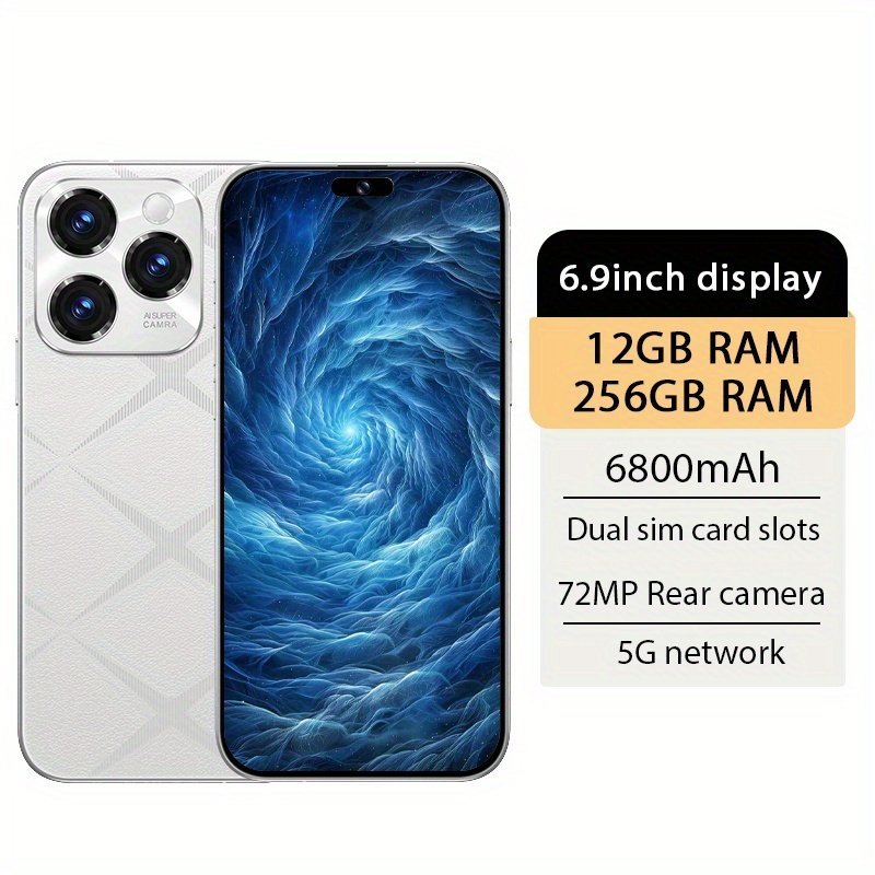 12GB+256GB Gaming Phones Unlocked Android 15 Cell Phone 6.9 Inch HD Screen Mobile Phone 8-Core 48MP+72MP Camera 6800mAh Battery Super Endurance Smart Phone This Is A Great Birthday Or Holiday Gift