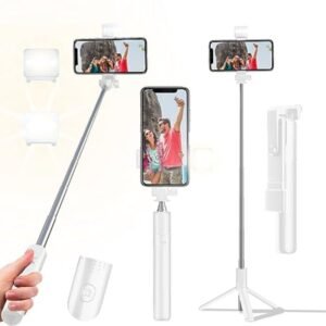 40"e; Retractable Selfie Stick Tripod with Wireless Remote Control - Portable Phone Tripod for iPhone & All Cellphones, Ideal for Live Streaming & Video Recording, Adjustable Height, Sturdy Base, No Battery Needed, Live Streaming Equipment | Modern Tripod D