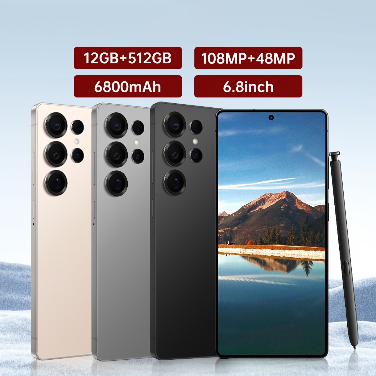 Touchscreen Android Smartphone - 12+515GB Expandable, 6.8 Inch HD Perforated Touchscreen, Dual SIM Dual Standby, Dual 108+48MP HD Camera, GPS, Support 20W Fast Charging, And 5G Network, Comes with Type-c Charging Cable, Case, Screen Protector
