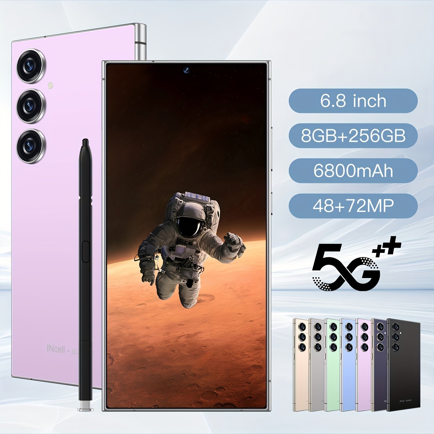 [New 2025 Smartphone] 2025 New Smartphone | 6.7-inch, 8GB RAM + 256GB ROM, 6800mAh, Built-in Stylus, Global Unlock, 5G, Dual SIM | Comes with Earphone, Data Cable, Case, Screen Protector | Suitable for Holiday Gift Giving