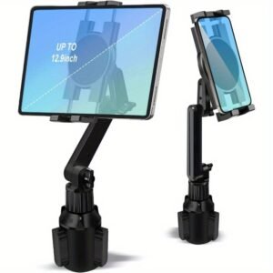Cup Holder Car Tablet Mount for Truck, 360 Adjustable 15 Long 2Arm Stand Holder for iPad Pro 12.9/11/10.5/9.7/Air/Mini 6/5/4, Samsung Galaxy Tab/Z Fold 6/5/4, iPhone 16/15/Pro, 4.712. 9 Tab Phone