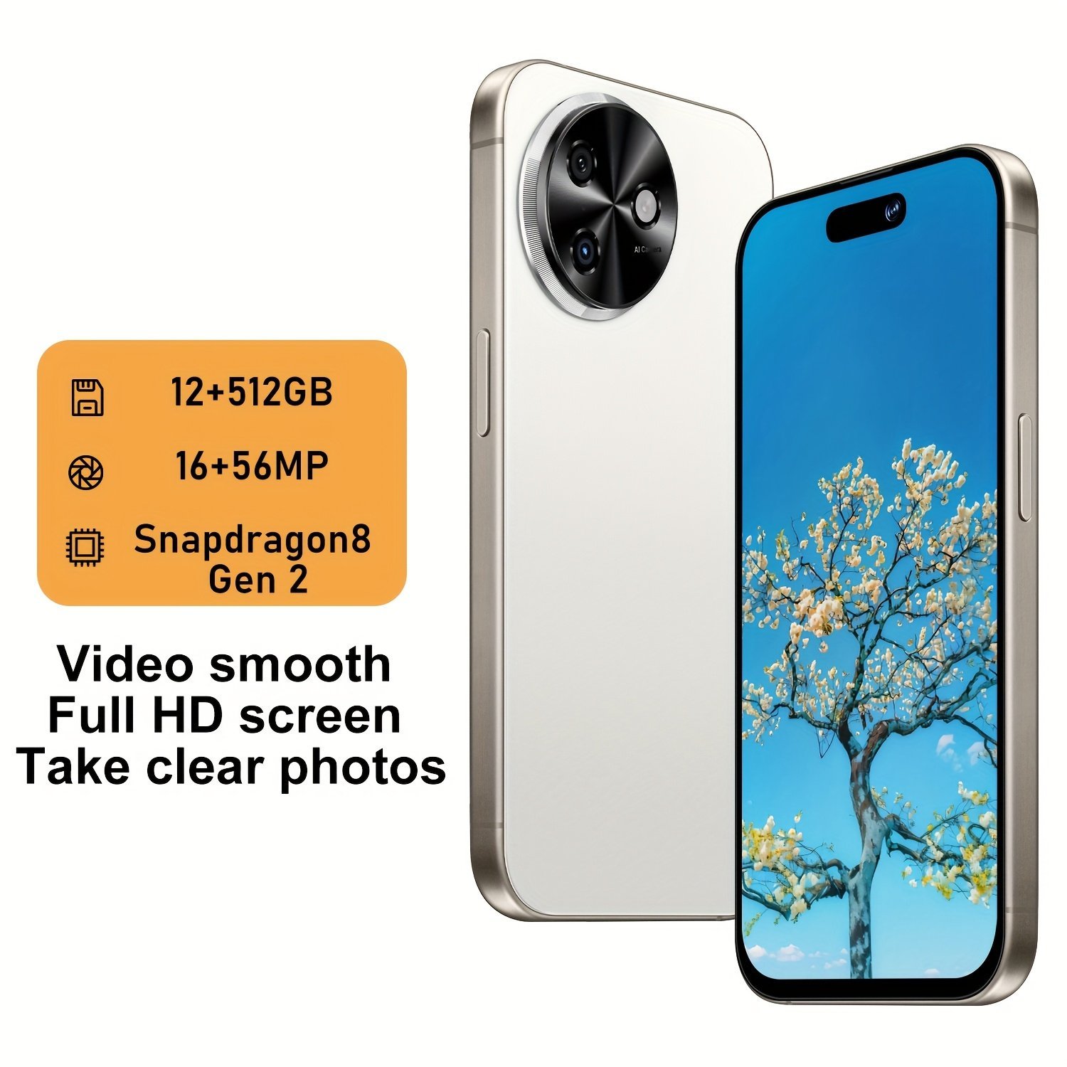 [5G S15 Phone] 5G S15 Unlocked Phone | 12GB+512GB, 6.9&quote; HD+ Screen, Android 13, 16MP+56MP Camera, Dual SIM, 7800mAh Battery
