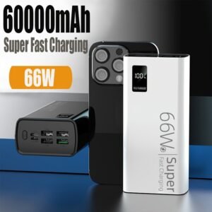60000mAh Large Capacity Portable Power Bank, Mobile Phone Charger, 66W Fast Charging, 6 Ports Large Charging Slot, USB/TYPE-C Port Battery Pack, Suitable for Various Models Of Mobile Phones, Outdoor Camping Emergency Power Backup Battery Pack, Birthday Gi