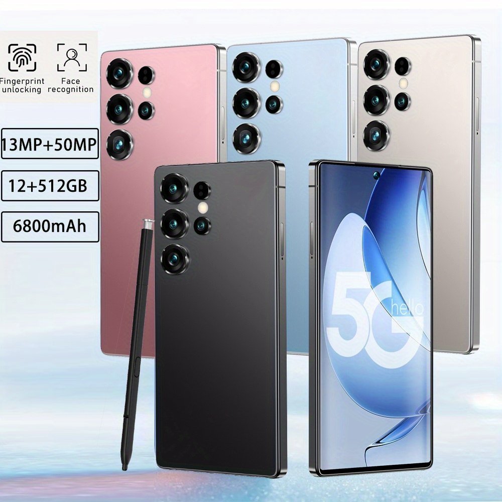 New global version unlocks 5G mobile phone Android 13 smartphone 12GB+512GB, 6.8-inch HD display 50-megapixel HD camera, 6800mAh, dual-stop, built-in pen, facial recognition unlock, WIFI, GPS, Type-C charging cable, metal body, with protective cover, scre